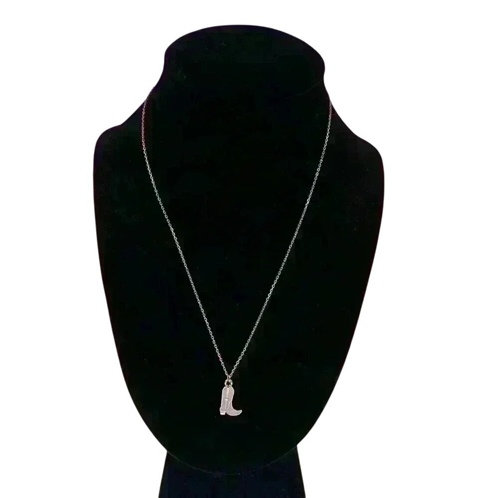 gold and pink cowboy boot necklace